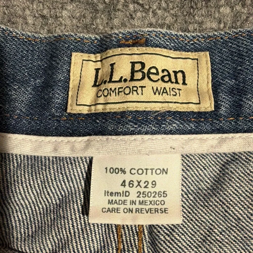 Vintage L.L. Bean Denim Jeans Mens Size 46x29 Blue Straight Cotton Made Mexico